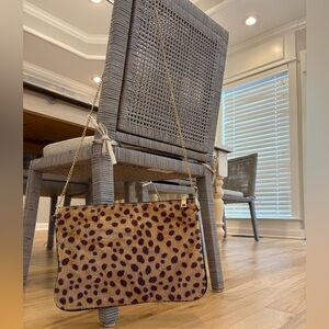 Leopard Print Women's Crossbody Gold Chain Faux Fur Purse Bag Date Night Dressy